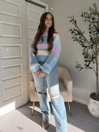 Mabel Striped Mock Neck Chunky Knit Sweater (Lilac/Multi)
