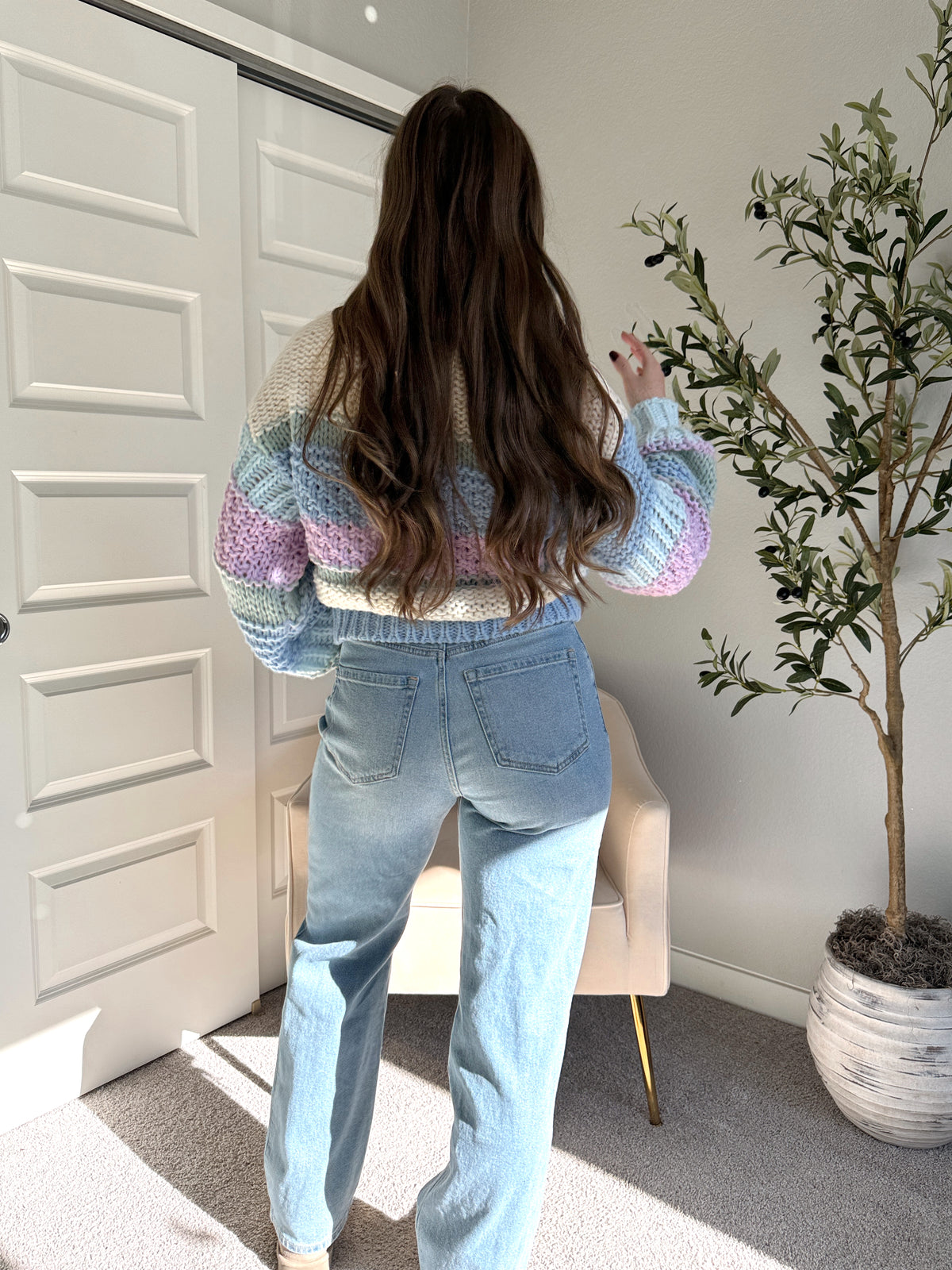 Mabel Striped Mock Neck Chunky Knit Sweater (Lilac/Multi)