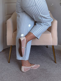Maisy Mesh Mary Jane Gold Strap Flats (Bone)