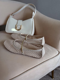 Maisy Mesh Mary Jane Gold Strap Flats (Bone)