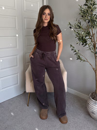 Maplewood Mineral Wash Wide-Leg Cotton Sweatpants (Espresso)