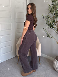 Maplewood Mineral Wash Wide-Leg Cotton Sweatpants (Espresso)