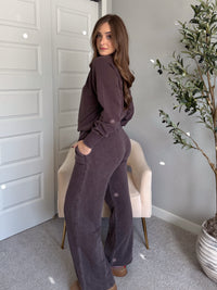 Maplewood Mineral Wash Wide-Leg Cotton Sweatpants (Espresso)