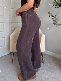 Maplewood Mineral Wash Wide-Leg Cotton Sweatpants (Espresso)