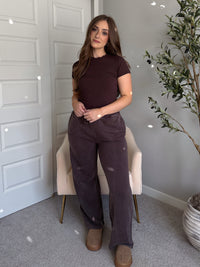 Maplewood Mineral Wash Wide-Leg Cotton Sweatpants (Espresso)