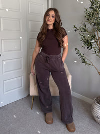 Maplewood Mineral Wash Wide-Leg Cotton Sweatpants (Espresso)