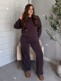 Maplewood Mineral Wash Wide-Leg Cotton Sweatpants (Espresso)