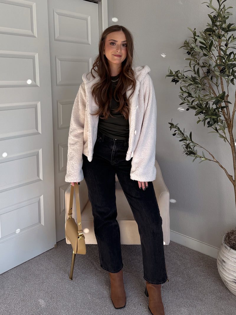 Marabelle Toggle Hooded Sherpa Jacket (Cream)