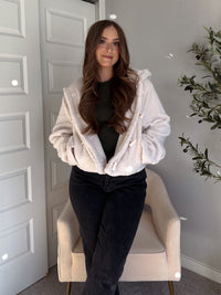 Marabelle Toggle Hooded Sherpa Jacket (Cream)