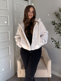 Marabelle Toggle Hooded Sherpa Jacket (Cream)