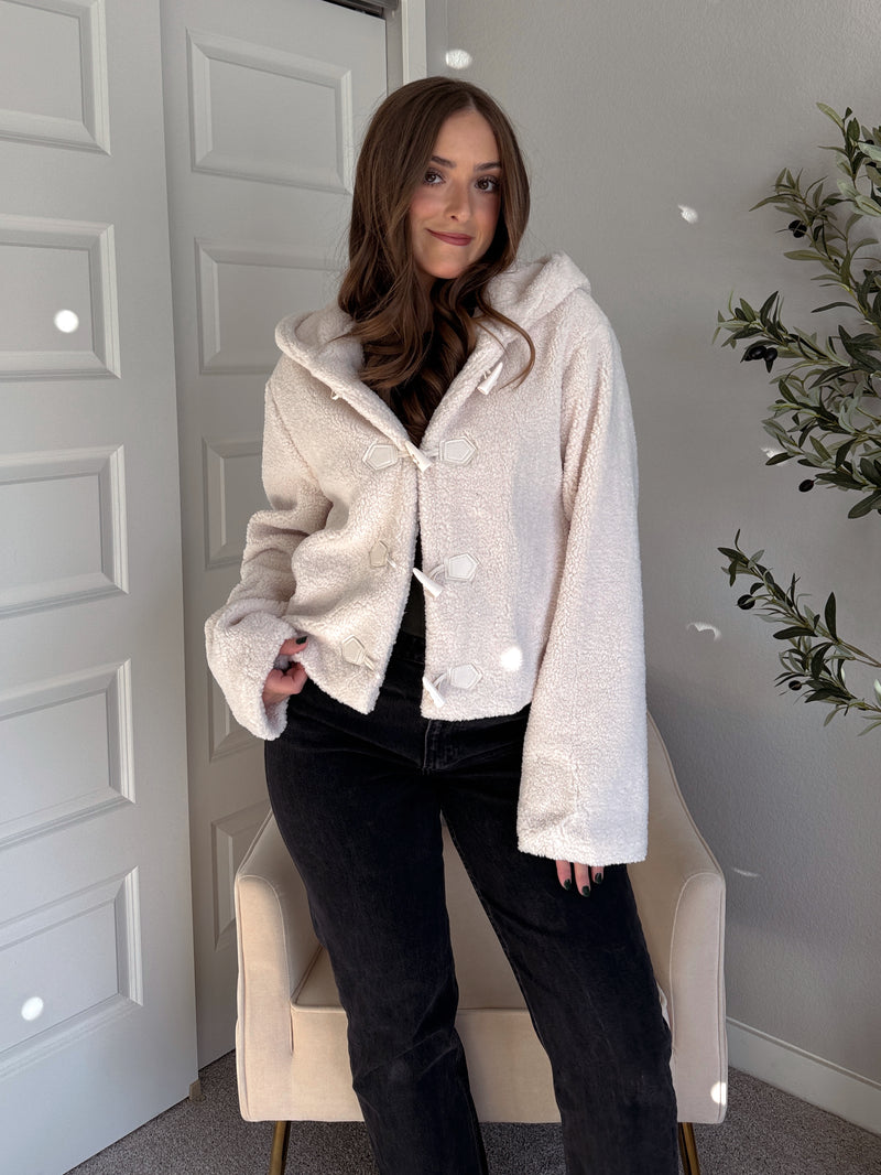 Marabelle Toggle Hooded Sherpa Jacket (Cream)