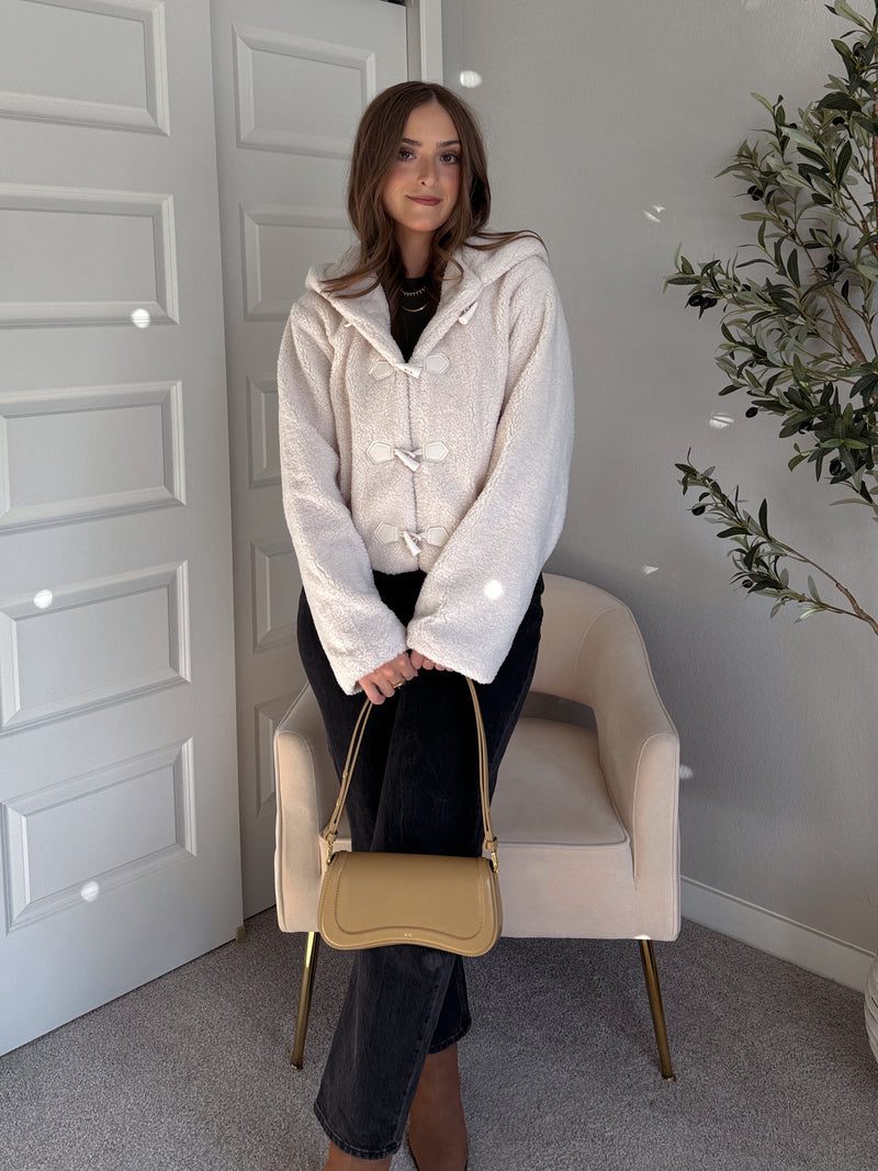 Marabelle Toggle Hooded Sherpa Jacket (Cream)