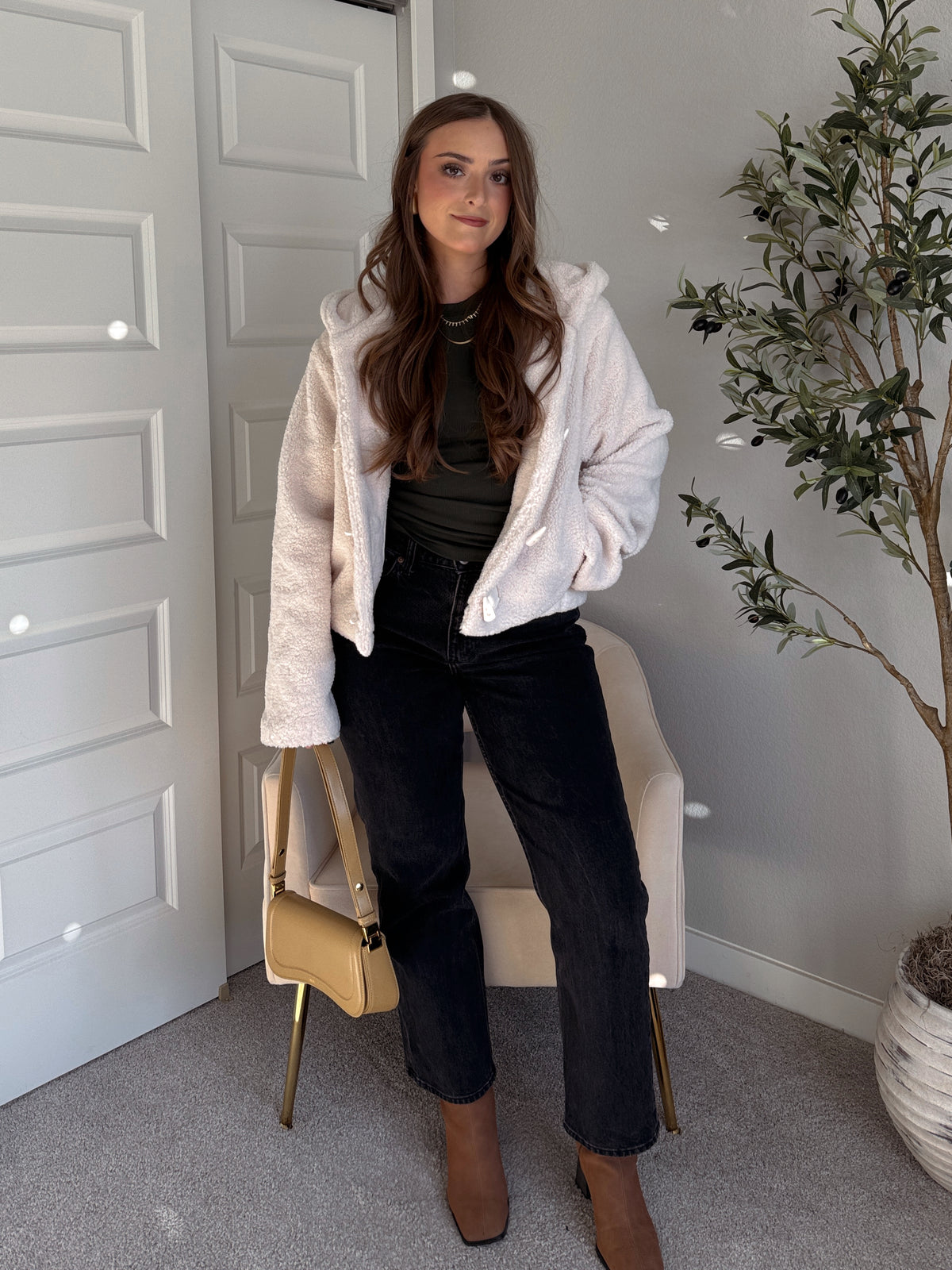 Marabelle Toggle Hooded Sherpa Jacket (Cream)