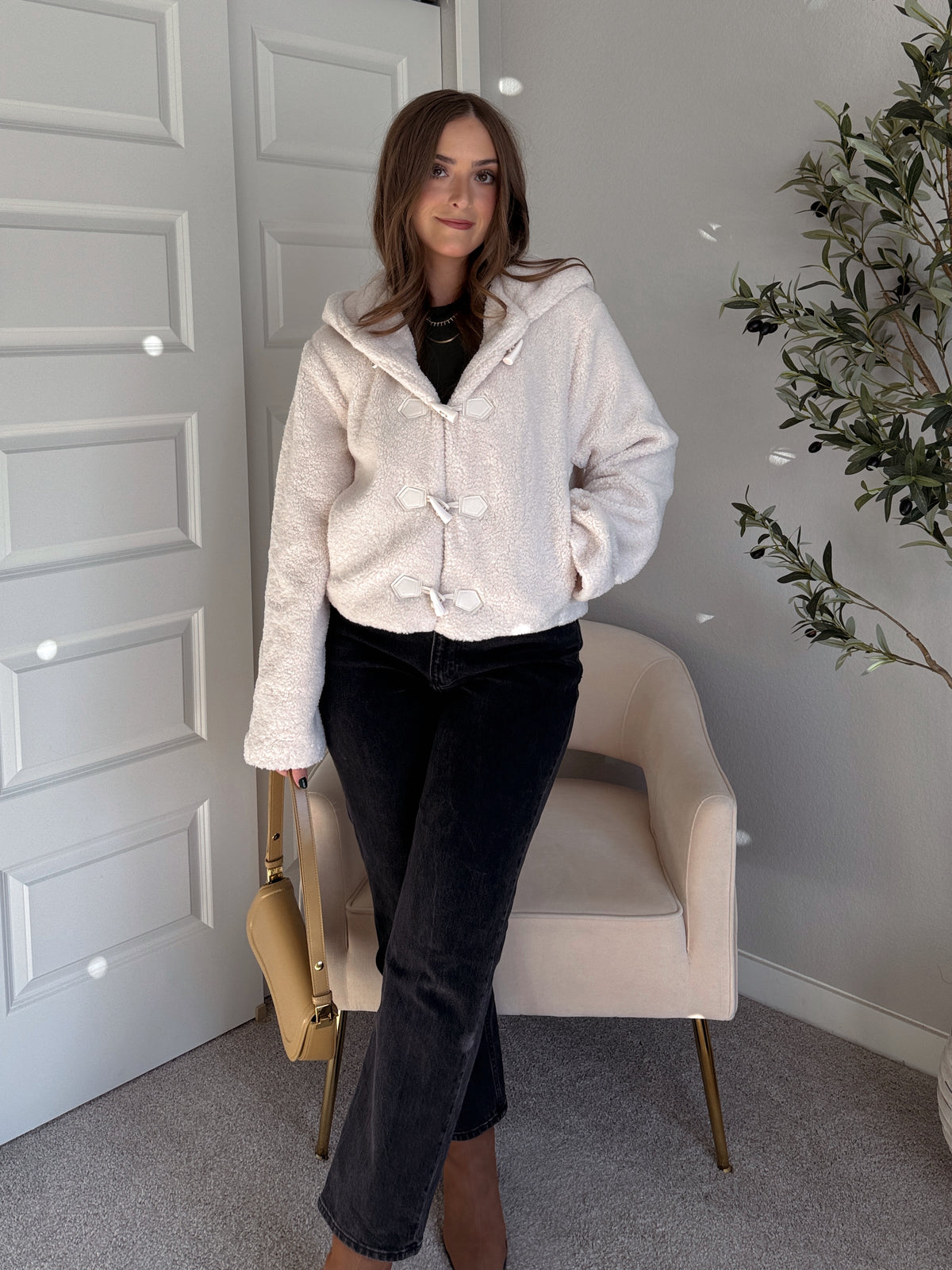 Marabelle Toggle Hooded Sherpa Jacket (Cream)