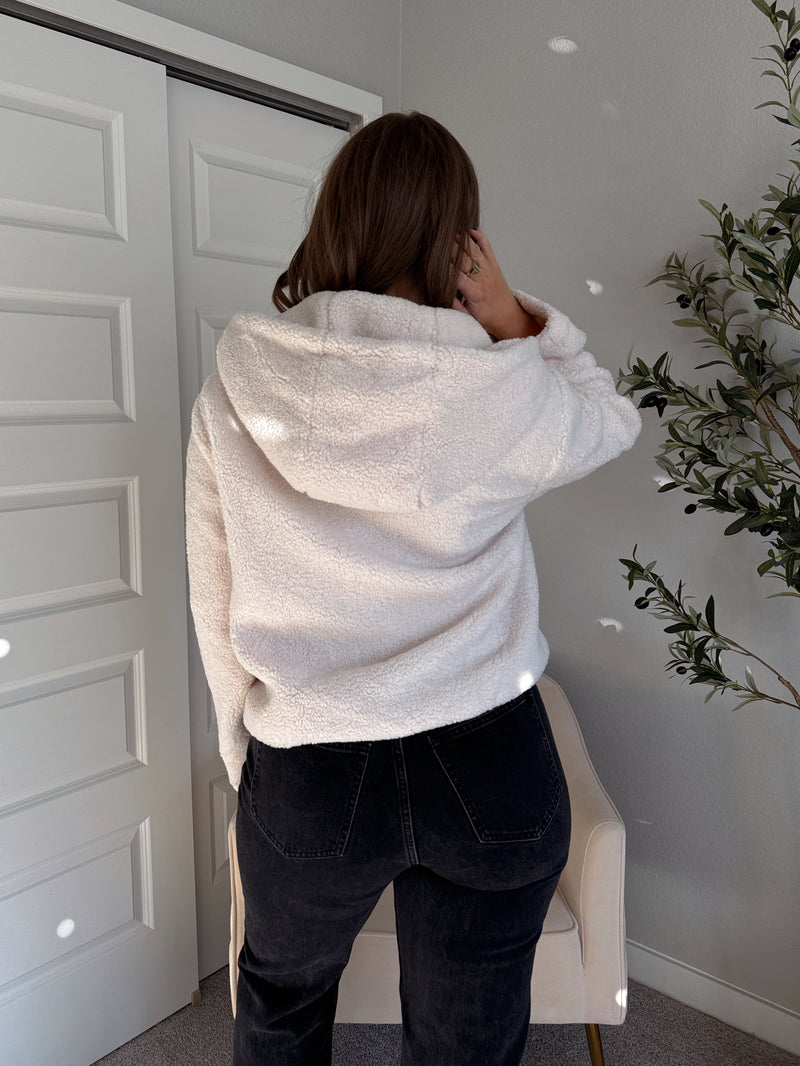 Marabelle Toggle Hooded Sherpa Jacket (Cream)
