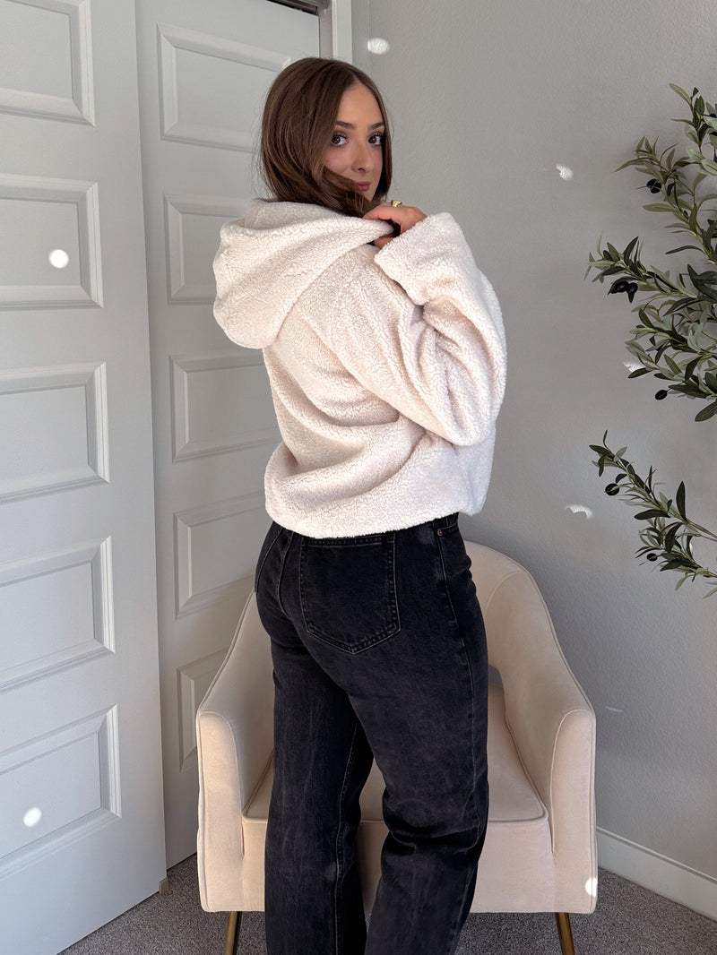 Marabelle Toggle Hooded Sherpa Jacket (Cream)