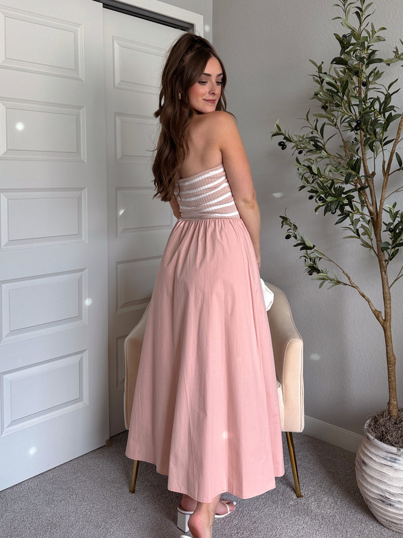 Maren Striped Strapless Midi Dress (Mauve) Small Maren Striped Strapless Midi Dress (Mauve) Small