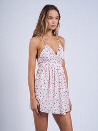 Margot Cherry Print Open Back Mini Dress (White)