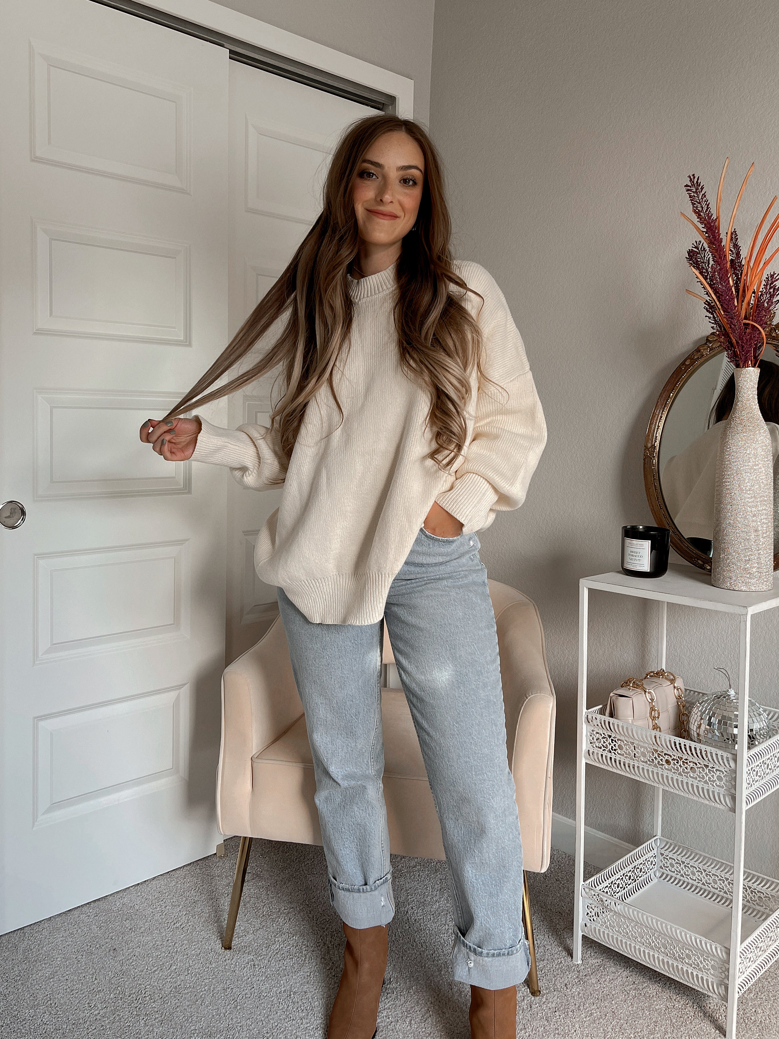 Marlowe Oversized Crewneck Knit Sweater (Off White) – La Belle