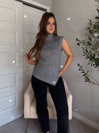 Maya Asymmetrical Turtleneck Sweater Vest Top (Gray)