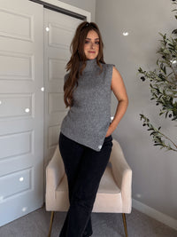Maya Asymmetrical Turtleneck Sweater Vest Top (Gray)