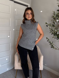 Maya Asymmetrical Turtleneck Sweater Vest Top (Gray)