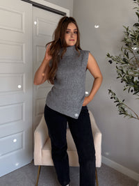 Maya Asymmetrical Turtleneck Sweater Vest Top (Gray)