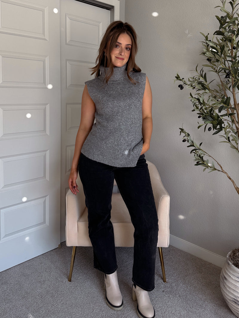 Maya Asymmetrical Turtleneck Sweater Vest Top (Gray)