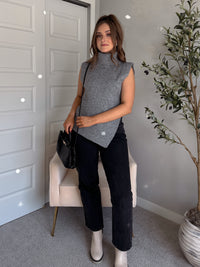 Maya Asymmetrical Turtleneck Sweater Vest Top (Gray)