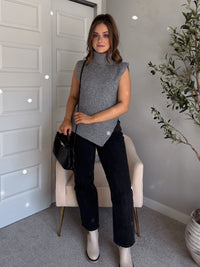 Maya Asymmetrical Turtleneck Sweater Vest Top (Gray)