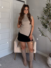 Maya Asymmetrical Turtleneck Sweater Vest Top (Mocha)