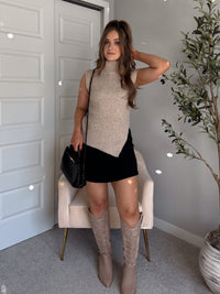 Maya Asymmetrical Turtleneck Sweater Vest Top (Mocha)