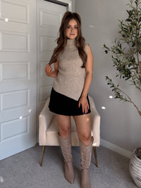 Maya Asymmetrical Turtleneck Sweater Vest Top (Mocha)