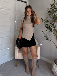 Maya Asymmetrical Turtleneck Sweater Vest Top (Mocha)