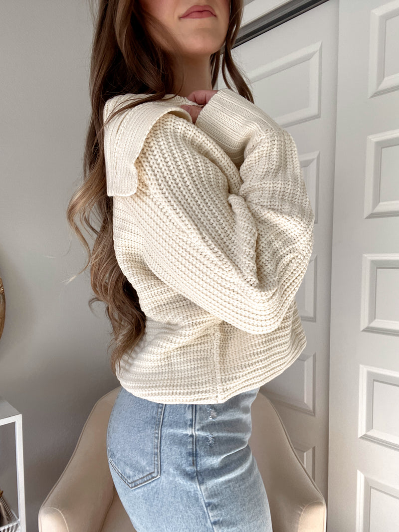 Mayfair Collared Ribbed Knit Sweater (Cream)