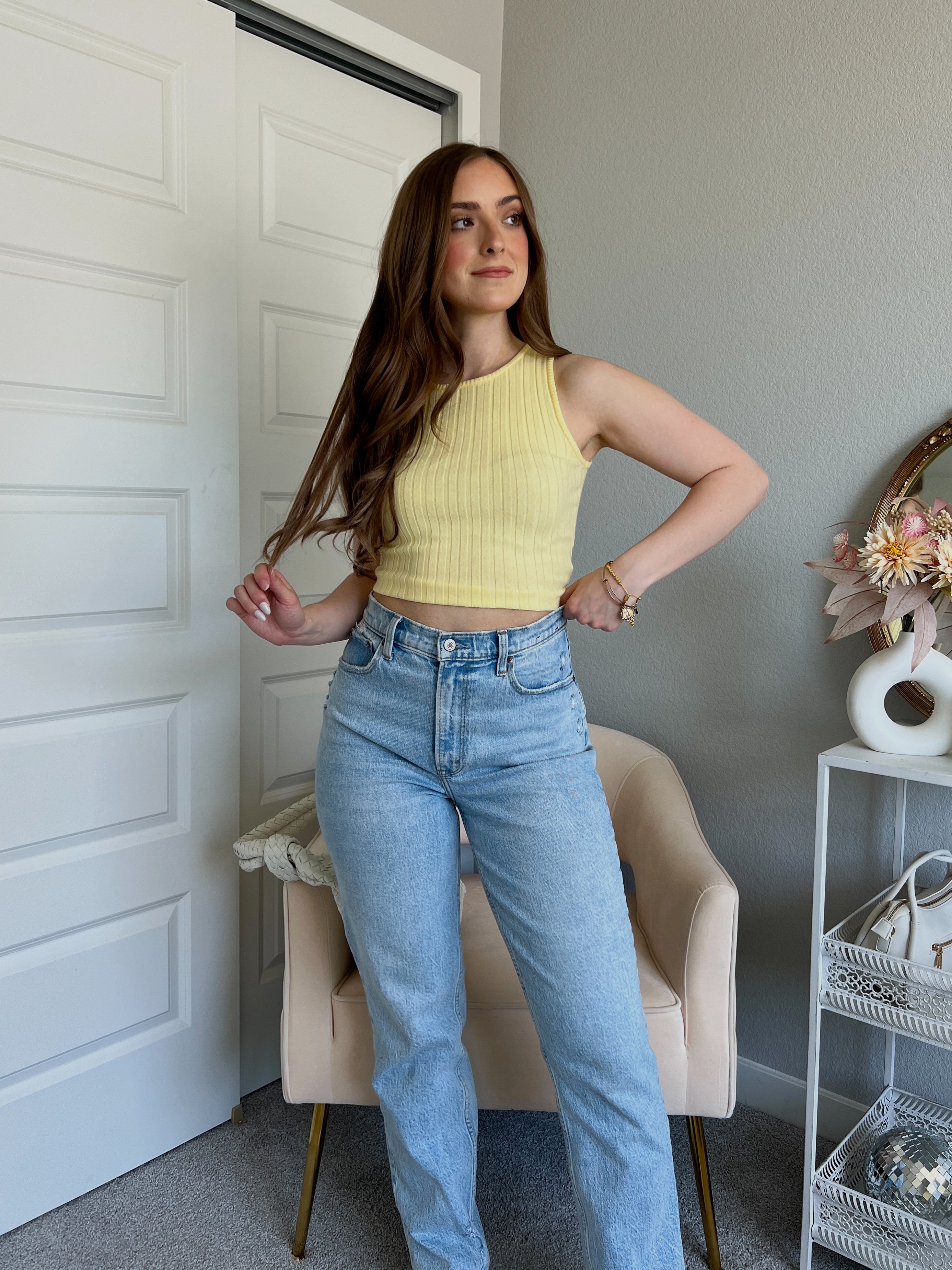 yellow knit crop top