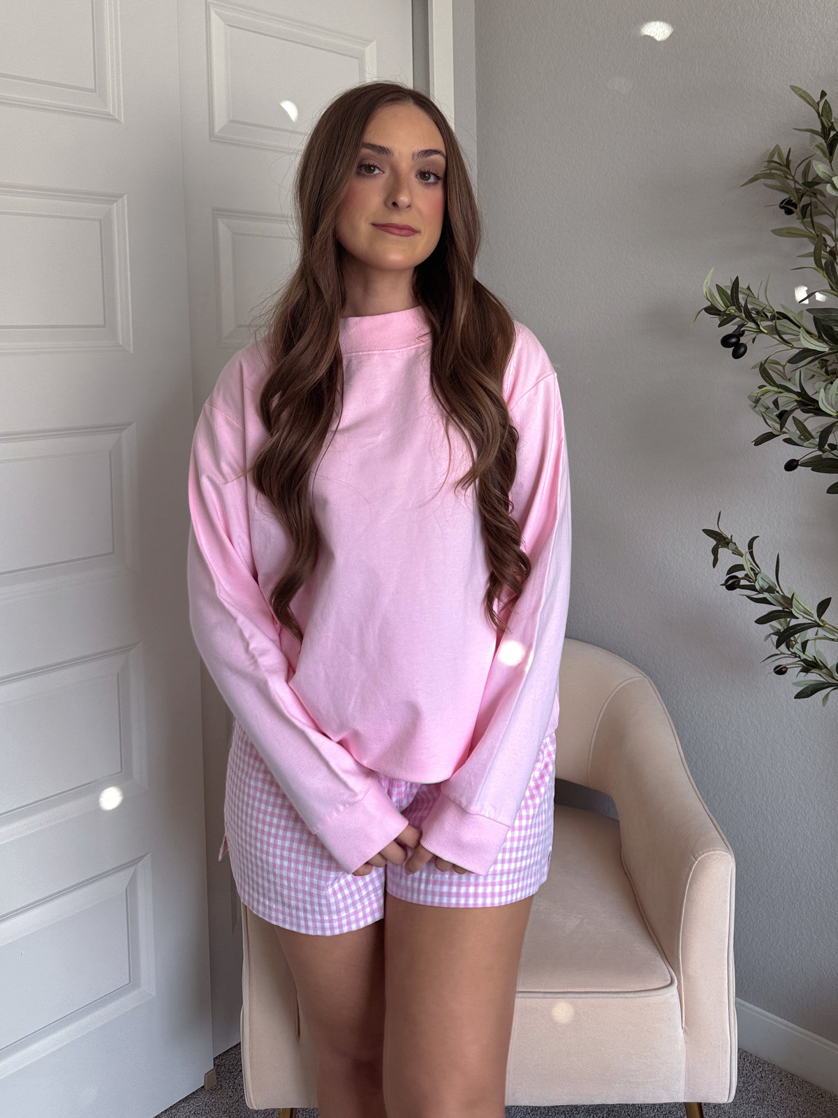 Mila Oversized Mock Neck Terry Sweatshirt (Baby Pink)