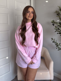 Mila Oversized Mock Neck Terry Sweatshirt (Baby Pink)