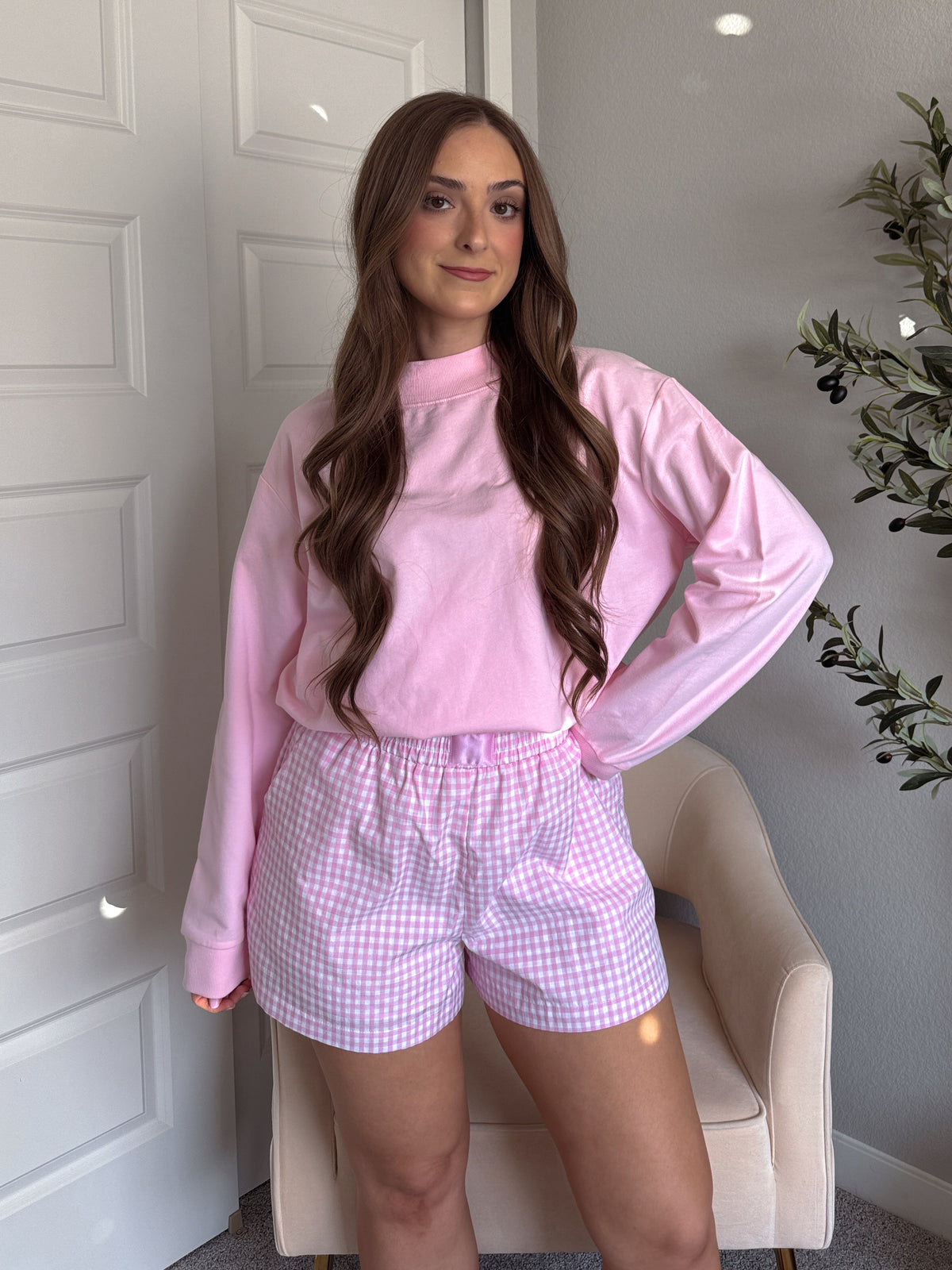 Mila Oversized Mock Neck Terry Sweatshirt (Baby Pink)