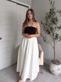 Mila Two-Tone Cotton Strapless Maxi Dress (Black/Cream)