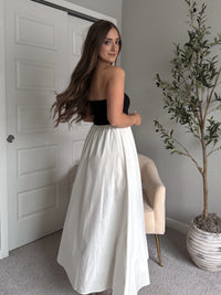 Mila Two-Tone Cotton Strapless Maxi Dress (Black/Cream)