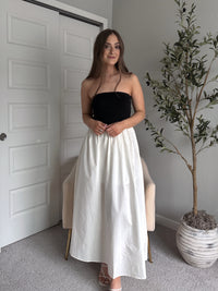 Mila Two-Tone Cotton Strapless Maxi Dress (Black/Cream)