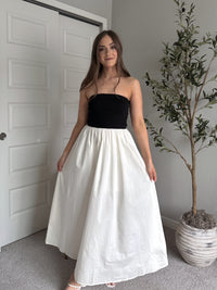 Mila Two-Tone Cotton Strapless Maxi Dress (Black/Cream)