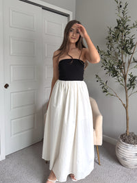 Mila Two-Tone Cotton Strapless Maxi Dress (Black/Cream)