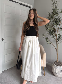 Mila Two-Tone Cotton Strapless Maxi Dress (Black/Cream)
