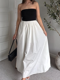 Mila Two-Tone Cotton Strapless Maxi Dress (Black/Cream)
