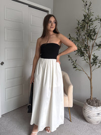 Mila Two-Tone Cotton Strapless Maxi Dress (Black/Cream)