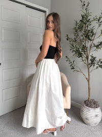 Mila Two-Tone Cotton Strapless Maxi Dress (Black/Cream)