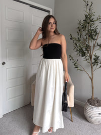 Mila Two-Tone Cotton Strapless Maxi Dress (Black/Cream)