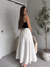 Mila Two-Tone Cotton Strapless Maxi Dress (Black/Cream)